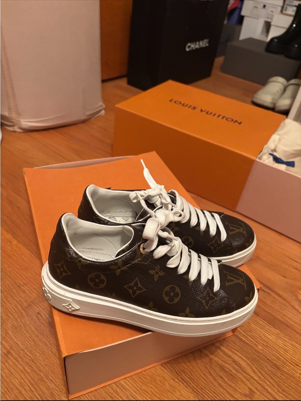 Louis Vuitton Brown Monogram Low-Top Sneakers with White Soles